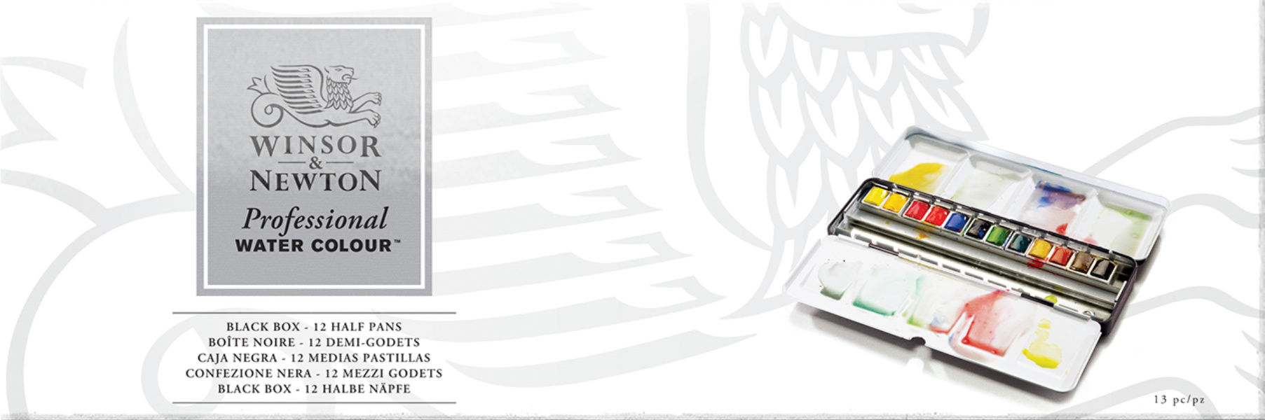 Winsor & Newton Professional Water Colour Black Box 12 x 1/2 Näpfchen