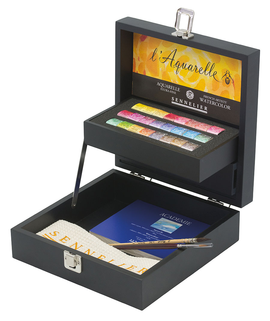 Sennelier Aquarellbarben 24er Set im schwarzen Holzkasten