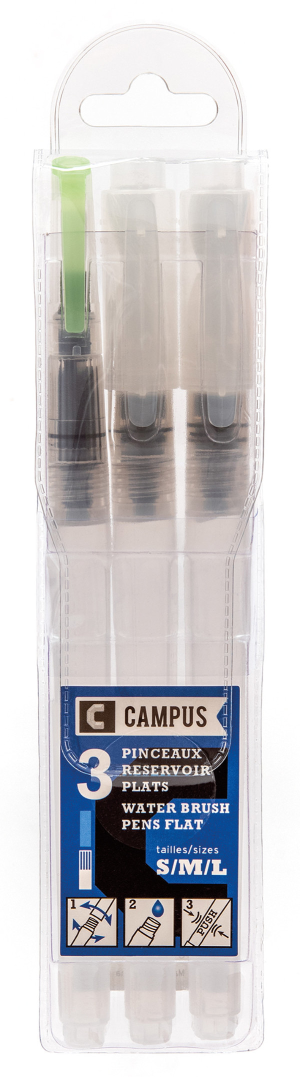 CAMPUS Wasserpinsel 3er Set flach langer Stiel