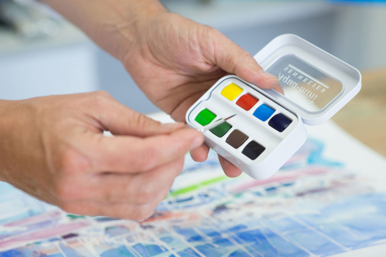 Sennelier-Aquarellfarbe-Mini Extra-Fein-8-halbe-Näpfchen-1-Pinsel-yanik-shop.de