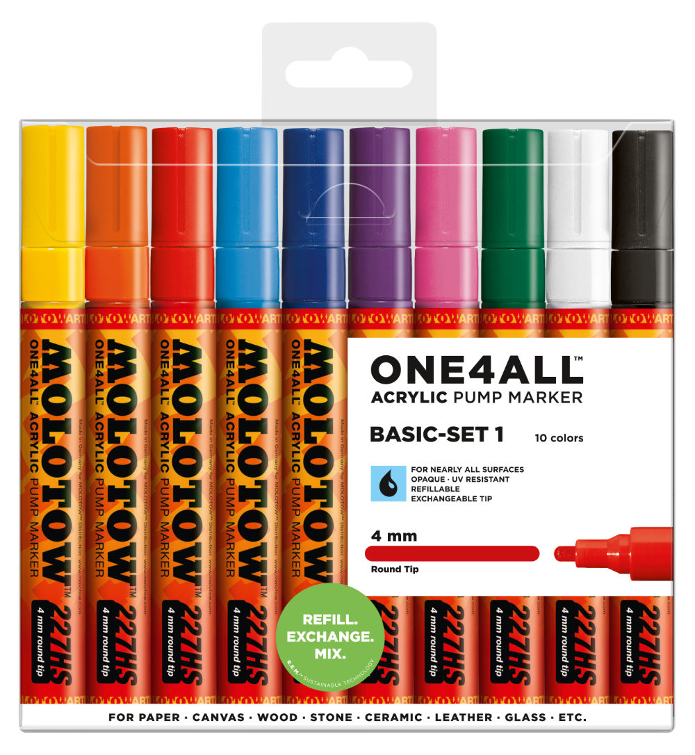 MOLOTOW ONE4ALL Acrylic Pump Marker, Basic-1 Set, 4mm