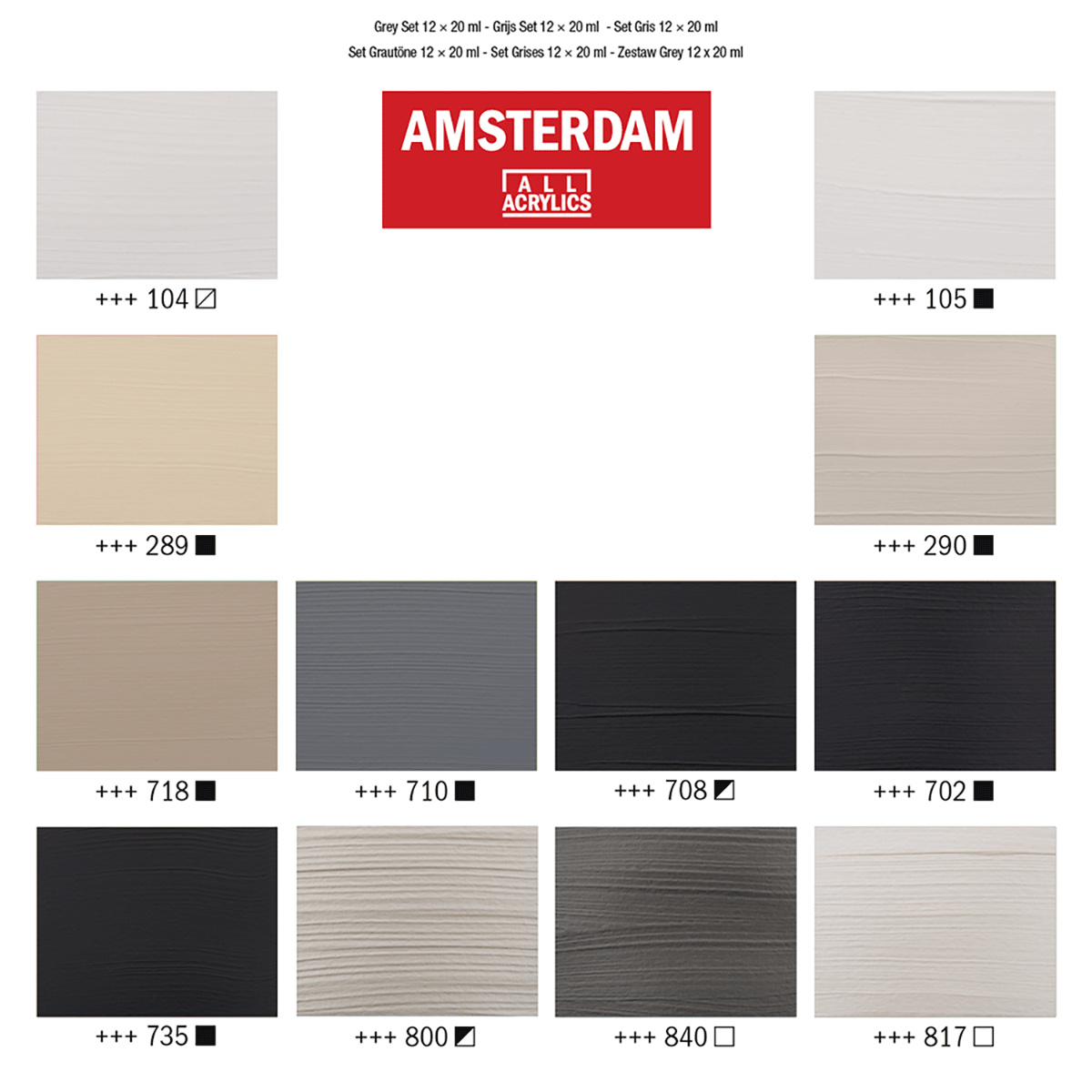 Amsterdam Acrylfarbe Standard, Grautöne Set 12 x 20 ml